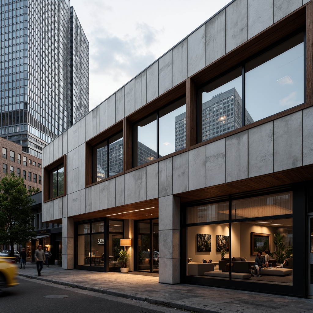 Prompt: Contemporary building facade, sleek metal cladding, reflective glass surfaces, angular lines, minimalist design, earthy brown tones, natural stone accents, warm wood textures, industrial chic aesthetic, urban cityscape, cloudy grey sky, dramatic shading, high-contrast lighting, 1/1 composition, shallow depth of field, realistic materials, ambient occlusion.