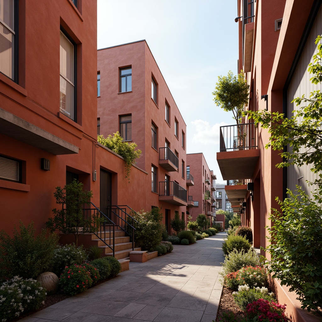 Prompt: Vibrant cityscape, warm terracotta buildings, earthy tone streets, cozy streetlights, rustic metal railings, lush green urban parks, blooming flowers, modern architectural details, geometric patterns, warm golden lighting, shallow depth of field, 1/2 composition, realistic textures, ambient occlusion, morning sunlight, soft shadows.