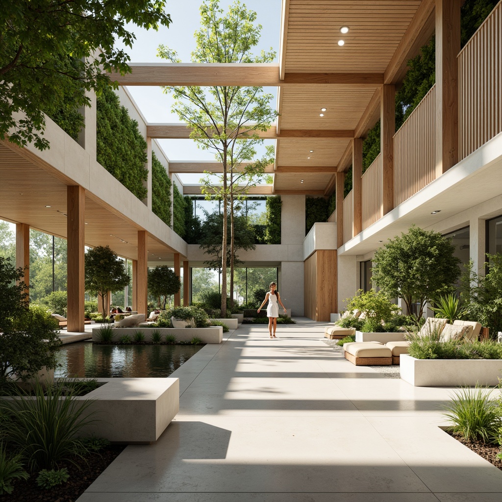 Prompt: Calming healthcare environment, abundant natural light, large windows, open spaces, minimal partitions, warm color schemes, comforting wood accents, soothing water features, lush greenery, living walls, air-purifying plants, gentle diffused lighting, soft shadows, 1/1 composition, shallow depth of field, realistic textures, ambient occlusion.