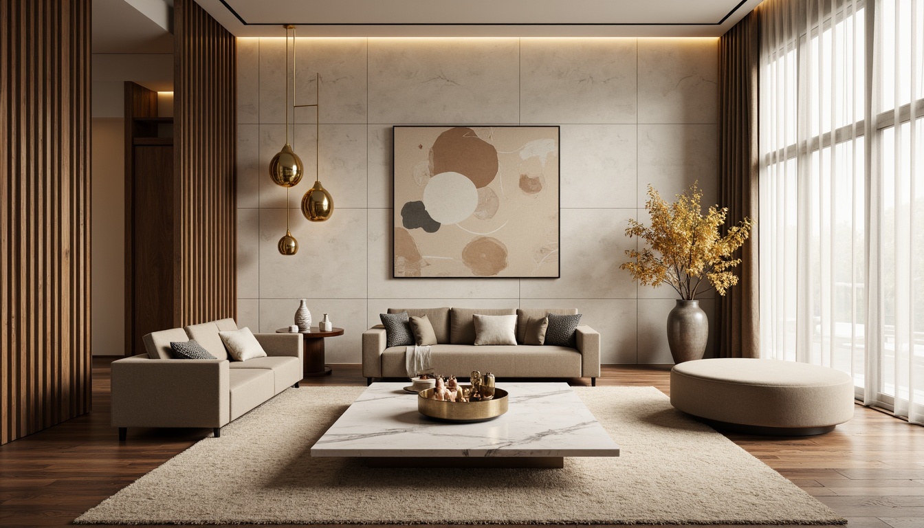 Prompt: Luxurious living room, velvet sofas, marble coffee tables, golden lighting fixtures, floor-to-ceiling windows, sheer curtains, plush area rugs, modern abstract artwork, sleek minimalistic decor, natural stone walls, wooden flooring, warm beige color scheme, soft ambient lighting, shallow depth of field, 1/1 composition, realistic textures, cozy atmosphere.