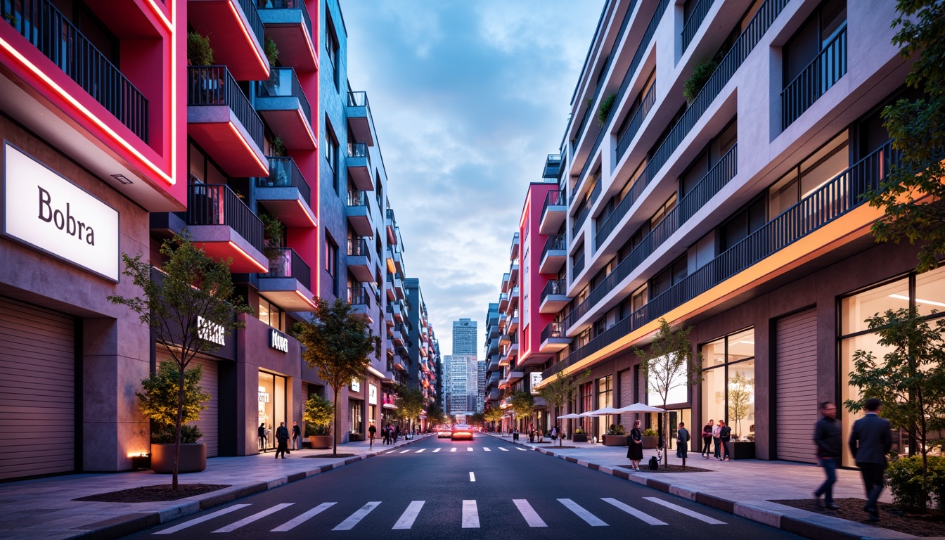 Prompt: Vibrant urban landscape, bold modern architecture, eclectic color palette, contrasting textures, dynamic visual flow, neon lights, futuristic cityscape, metropolitan atmosphere, abstract geometric patterns, gradient effects, pastel hues, soft warm lighting, cinematic composition, shallow depth of field, 3/4 framing, realistic rendering, ambient occlusion.