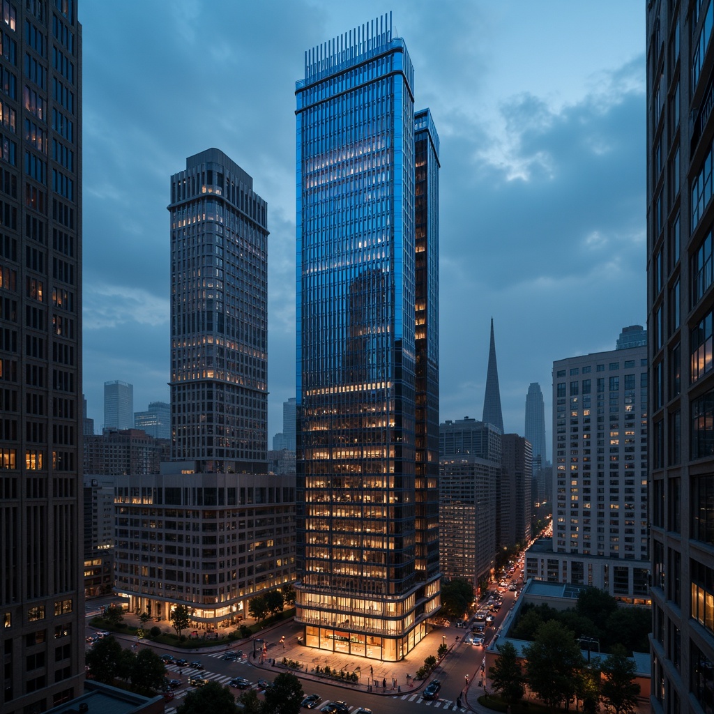 Prompt: Neon-lit skyscraper, iridescent glass fa\u00e7ade, metallic silver accents, luminescent blue hues, radiant orange highlights, sleek black outlines, futuristic architecture, towering heights, cityscape backdrop, bustling urban streets, misty atmospheric effects, soft gradient lighting, shallow depth of field, 1/1 composition, realistic reflections, ambient occlusion.