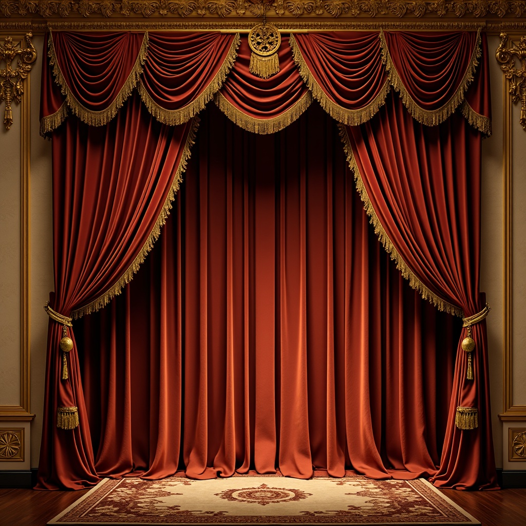 Prompt: Opulent drapery, lavish fabrics, golden tassels, intricate embroidery, ornate cornices, rich velvet, heavy silk, majestic swags, regal valances, grandiose folds, luxurious textures, warm golden lighting, dramatic shadows, 1/2 composition, soft focus, realistic rendering, ambient illumination.