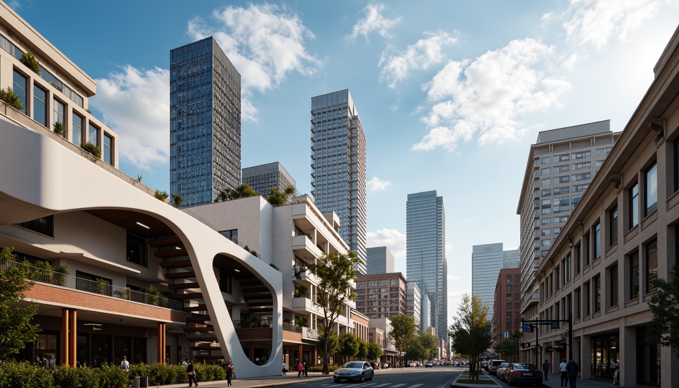 Prompt: Curved rooflines, aerodynamic shapes, Art Deco influences, metallic materials, polished chrome accents, sleek glass windows, minimalist ornamentation, geometric patterns, bold color schemes, urban cityscape, busy streets, modern skyscrapers, dramatic cloud formations, warm sunny day, low-angle shot, 1/2 composition, high contrast lighting, detailed textures, ambient occlusion.