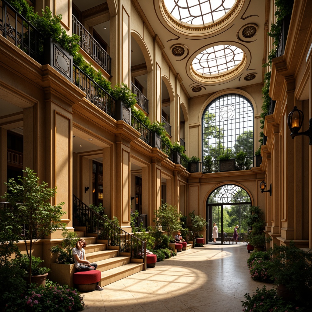 Prompt: Intricate ornate details, flowing organic lines, sinuous curves, lavish decorations, elegant facades, ornamental railings, grand entranceways, stately columns, ornate balconies, verdant greenery, climbing vines, blooming flowers, warm golden lighting, soft focus, shallow depth of field, 2/3 composition, warm color palette, rich textures, ambient occlusion, luxurious materials, marble floors, wooden accents, stained glass windows, grand staircases, cozy reading nooks, plush furnishings.