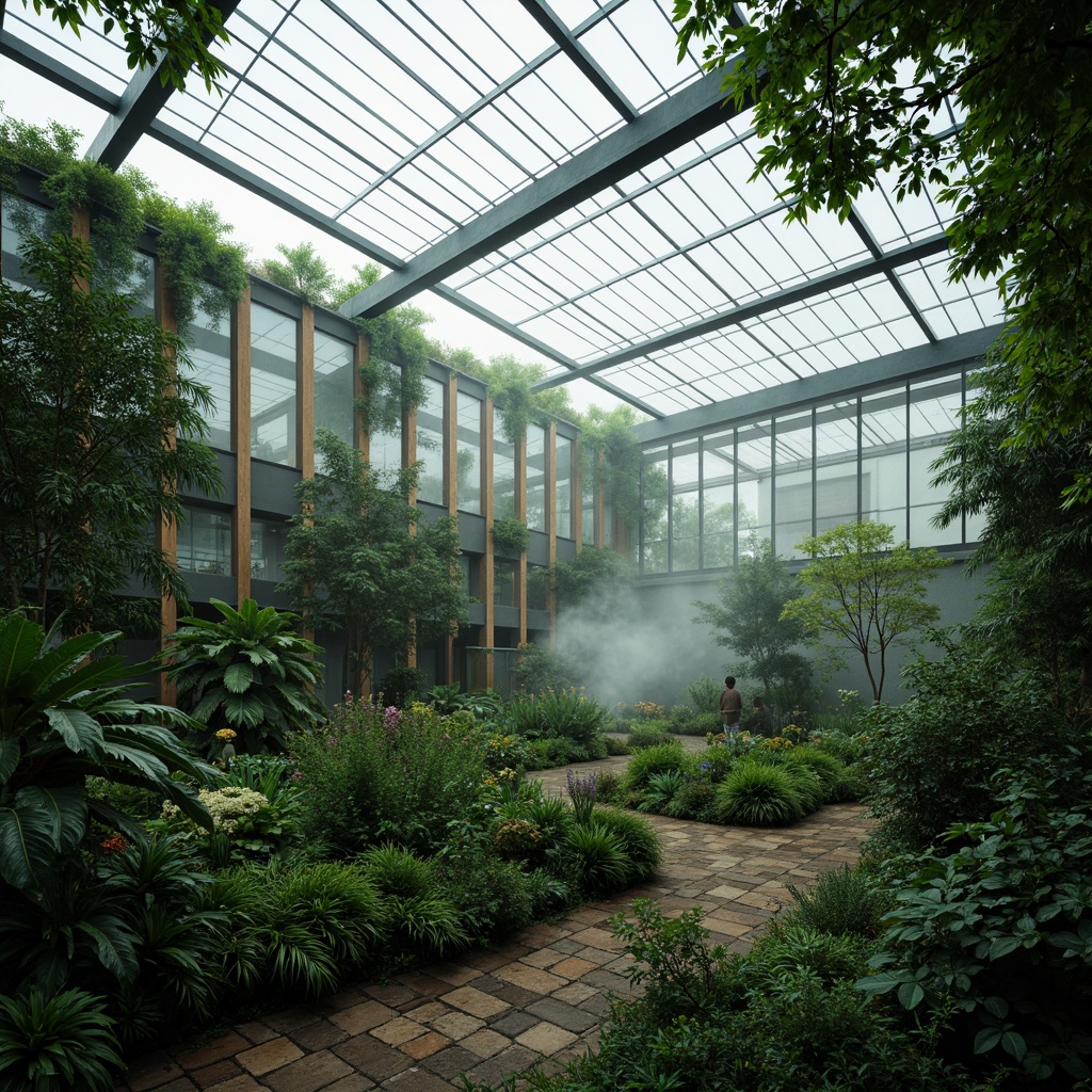 Prompt: Biodome greenhouse, lush tropical plants, misty atmosphere, natural ventilation systems, solar panels, recycled materials, living walls, green roofs, organic shapes, curved lines, earthy tones, ambient lighting, soft shadows, 1/1 composition, intimate focus, realistic textures, atmospheric fog.Let me know if you need any adjustments!