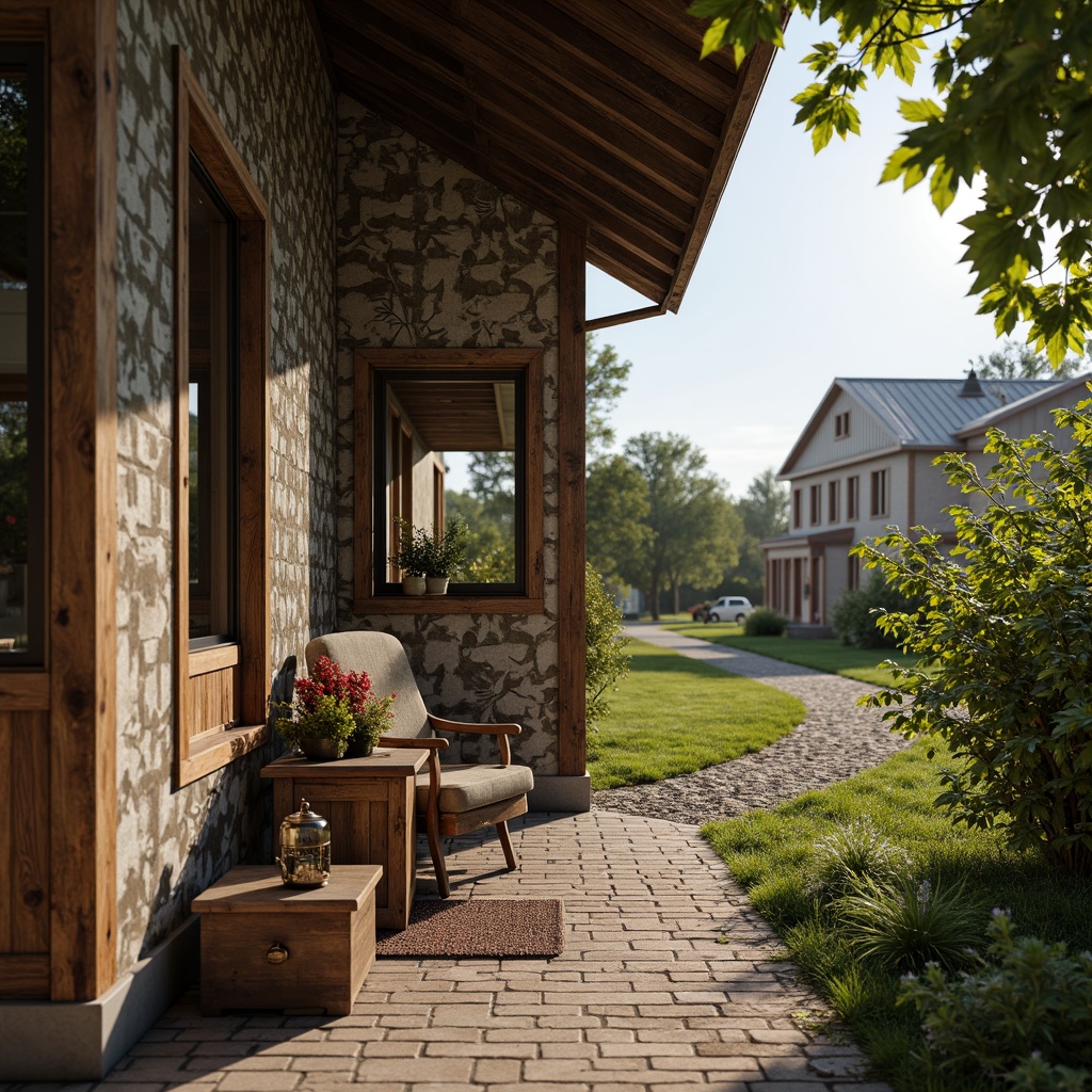 Prompt: Rustic rural landscape, vintage farmhouses, distressed wooden textures, ornate metal decorations, floral patterns, geometric motifs, earthy color palette, natural stone walls, worn brick roads, overgrown gardens, antique furniture, ornamental ironworks, warm soft lighting, shallow depth of field, 1/1 composition, realistic renderings, ambient occlusion.