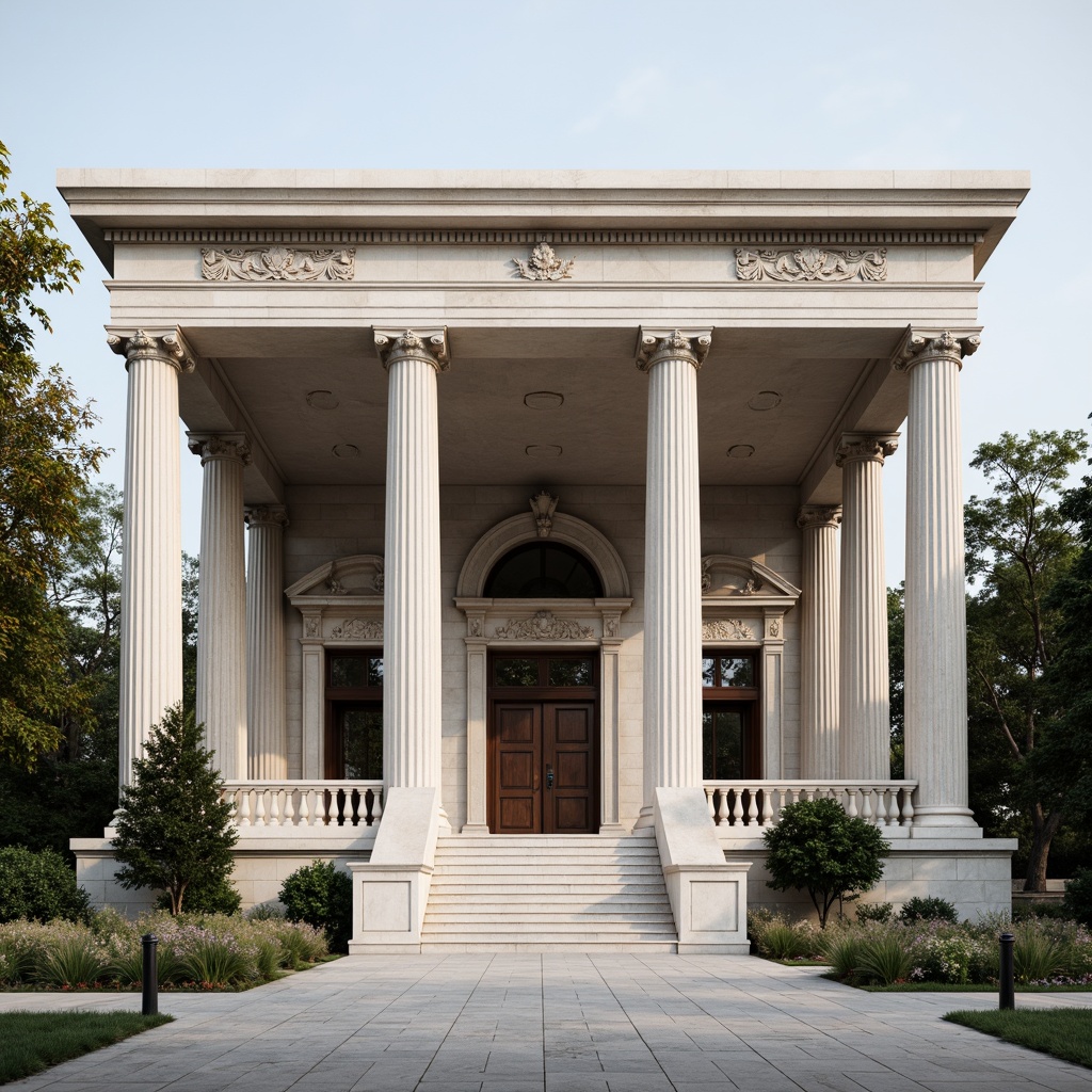 Prompt: Elegant ancient Greek temple, ornate columns, symmetrical facade, harmonious proportions, balanced composition, classical orders, ionic capitals, carved marble details, subtle color palette, soft natural light, serene atmosphere, historic references, timeless beauty, precise geometry, rectangular shape, triumphant arches, grand entrance, stately staircase, lavish ornaments, refined textures, realistic materials, atmospheric perspective, shallow depth of field, 2/3 composition.