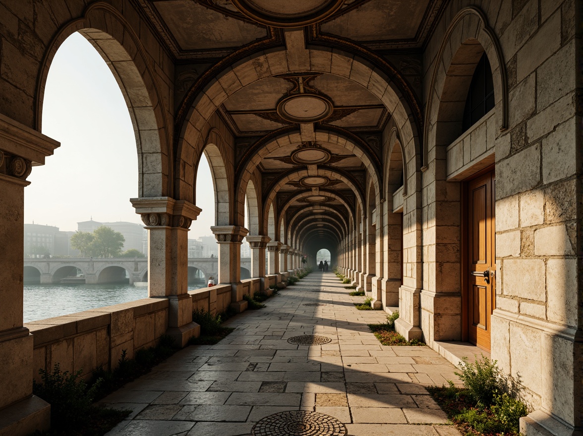 Prompt: Ancient stone bridge, ornate Byzantine arches, rustic stonework, weathered masonry, intricate carvings, grandiose pillars, vaulted ceilings, ornamental capitals, mystical iconography, golden accents, majestic river views, serene misty morning, soft warm lighting, high contrast, 1/2 composition, atmospheric perspective, realistic stone textures, ambient occlusion.