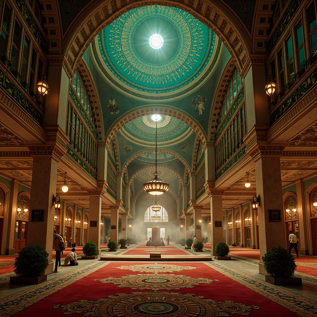 Prompt: Majestic Byzantine architecture, intricate mosaics, golden domes, rich jewel tones, emerald green, sapphire blue, ruby red, amber yellow, ornate patterns, luxurious textiles, velvety softness, warm candlelight, atmospheric fog, dramatic shadows, grandiose scale, symmetrical composition, ornamental details, regal ambiance, mystical aura.