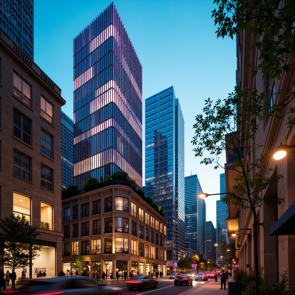 Prompt: Vibrant cityscape, modern skyscrapers, neon lights, bold color blocking, contrasting hues, warm beige stone, cool blue glass, metallic accents, lush green roofs, urban streetscape, dynamic movement, blurred motion, shallow depth of field, 1/2 composition, dramatic lighting, cinematic atmosphere, abstract geometric patterns, intricate textures, reflective surfaces.