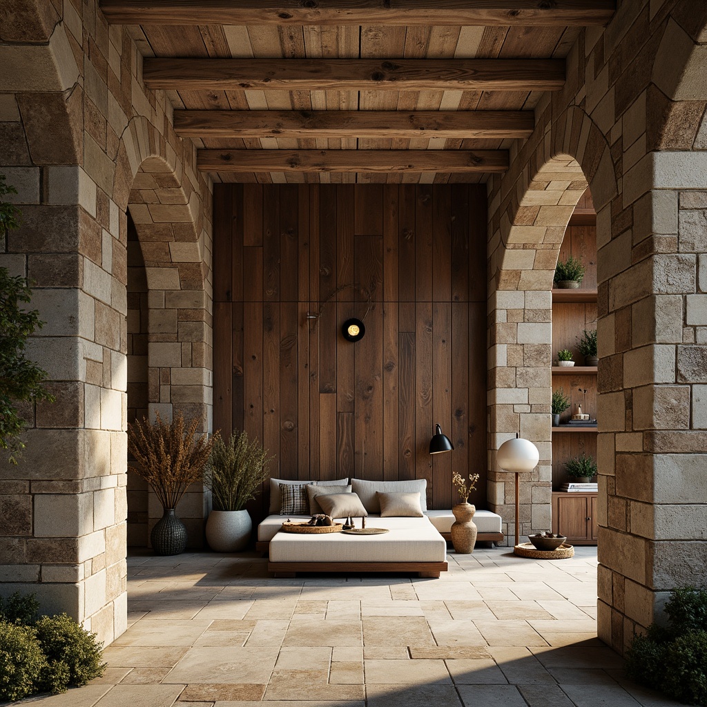 Prompt: Rustic stone walls, worn wooden planks, rough-hewn concrete, distressed metal panels, reclaimed wood accents, natural brick facades, earthy tone color palette, organic shapes, free-form structures, abstract compositions, warm ambient lighting, soft focus, shallow depth of field, 1/1 composition, realistic textures, ambient occlusion.