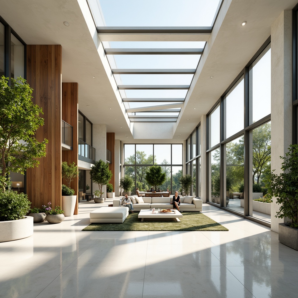 Prompt: Spacious open-plan living area, floor-to-ceiling windows, minimal obstruction, clerestory windows, skylights, reflective surfaces, polished marble floors, bright color schemes, airy atmosphere, natural ventilation systems, green roofs, solar tubes, light shelves, diffused lighting, soft warm glow, 1/1 composition, shallow depth of field, realistic textures, ambient occlusion.Let me know if you need any adjustments!