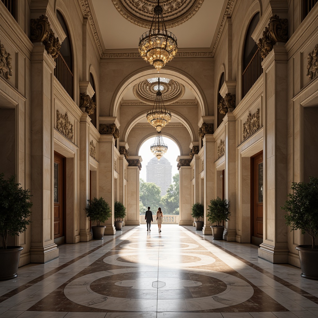 Prompt: Grand symmetrical entrance, majestic archways, identical twin towers, mirrored reflections, perfect radial balance, ornate geometric patterns, luxurious marble floors, high ceilings, crystal chandeliers, imposing columns, classical pediments, harmonious proportions, bilateral symmetry, 1/1 composition, central axis, focal point, dramatic lighting, soft shadows, intricate stone carvings, regal atmosphere, sophisticated elegance.