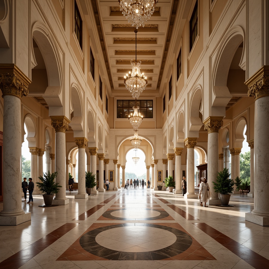 Prompt: Grand symmetrical entrance, majestic arches, ornate columns, mirrored reflections, identical twin towers, harmonious balance, radial patterns, geometric shapes, precise lines, perfect proportions, elegant curves, luxurious marble floors, crystal chandeliers, ambient soft lighting, warm beige tones, subtle texture variations, axial composition, central axis, bilateral symmetry, 1/1 aspect ratio, low-angle shot, cinematic atmosphere.