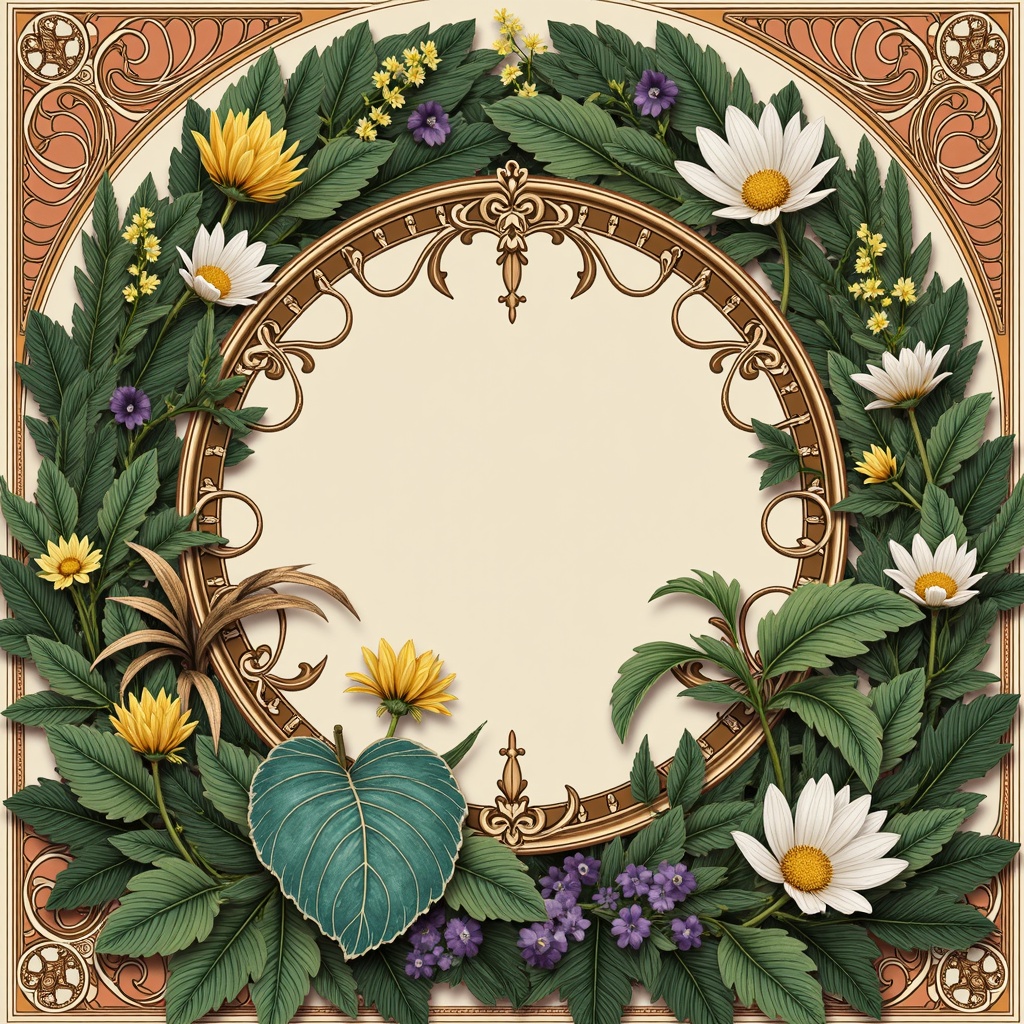 Prompt: Intricate botanical illustrations, flowing organic lines, ornate metalwork, luxurious velvet fabrics, rich jewel-toned colors, emerald green, sapphire blue, amethyst purple, golden yellow, soft peach hues, creamy whites, warm beige backgrounds, Art Nouveau typography, whimsical florals, natural textures, vintage elegance, sophisticated luxury, dramatic lighting, shallow depth of field, 2/3 composition, intimate close-up views, realistic renderings, ambient occlusion.