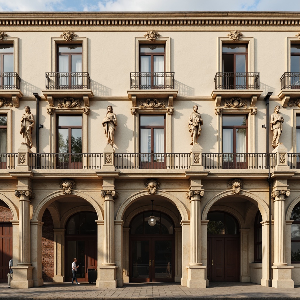 Prompt: Grandiose classical building facade, ornate stone carvings, Corinthian columns, arched windows, symmetrical composition, elegant balconies, intricate moldings, subtle color palette, warm beige tones, rustic stone textures, subtle gradations of light, soft chiaroscuro, 1/1 composition, realistic materials, ambient occlusion.Let me know if you need any adjustments!