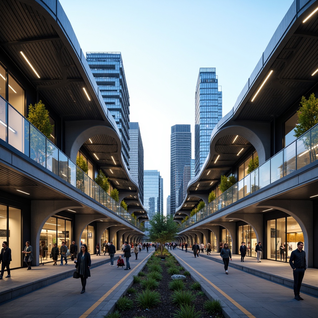 Prompt: Futuristic tram station, dynamic curves, parametric design, LED light installations, double-glazed windows, cantilevered roofs, metallic cladding, solar panels, green walls, urban landscape, morning commute, rush hour atmosphere, shallow depth of field, 1/1 composition, symmetrical architecture, geometric patterns, modern materials, ambient occlusion.