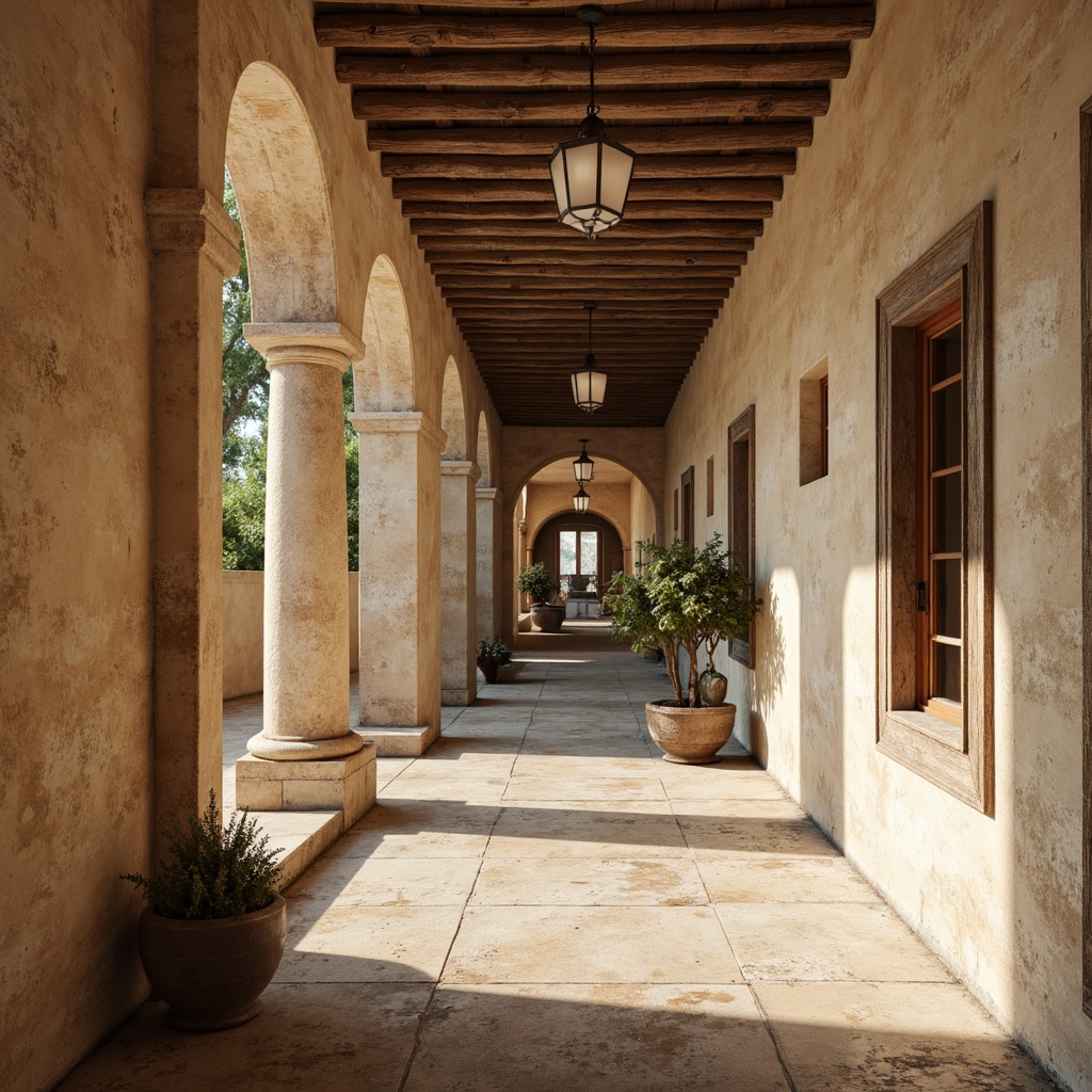 Prompt: Rustic plaster walls, distressed textures, earthy color palette, rough-hewn stones, Mediterranean-inspired architecture, warm beige tones, soft natural lighting, subtle shadowing, ornate decorative details, classical columns, worn wooden accents, vintage European flair, realistic surface imperfections, high-detail normal maps, cinematic shallow focus, 1/2 composition, atmospheric perspective.