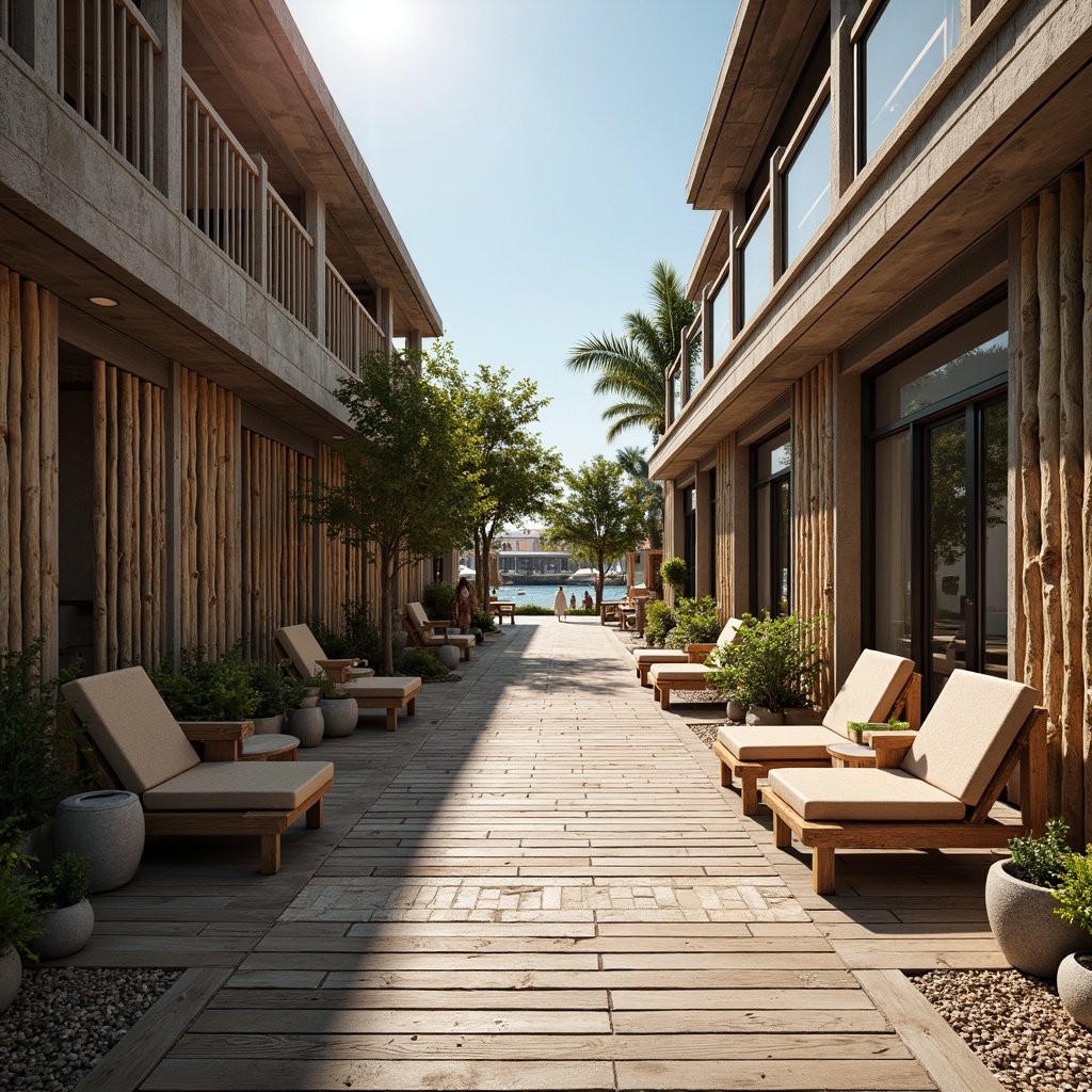 Prompt: Weathered wooden docks, rustic nautical ropes, sea-salted glass windows, coral-inspired tiles, driftwood accents, ocean-breeze balconies, sandy dune backdrops, sunny cloudless skies, warm golden lighting, shallow depth of field, 1/1 composition, realistic textures, ambient occlusion, beachy casual atmosphere.