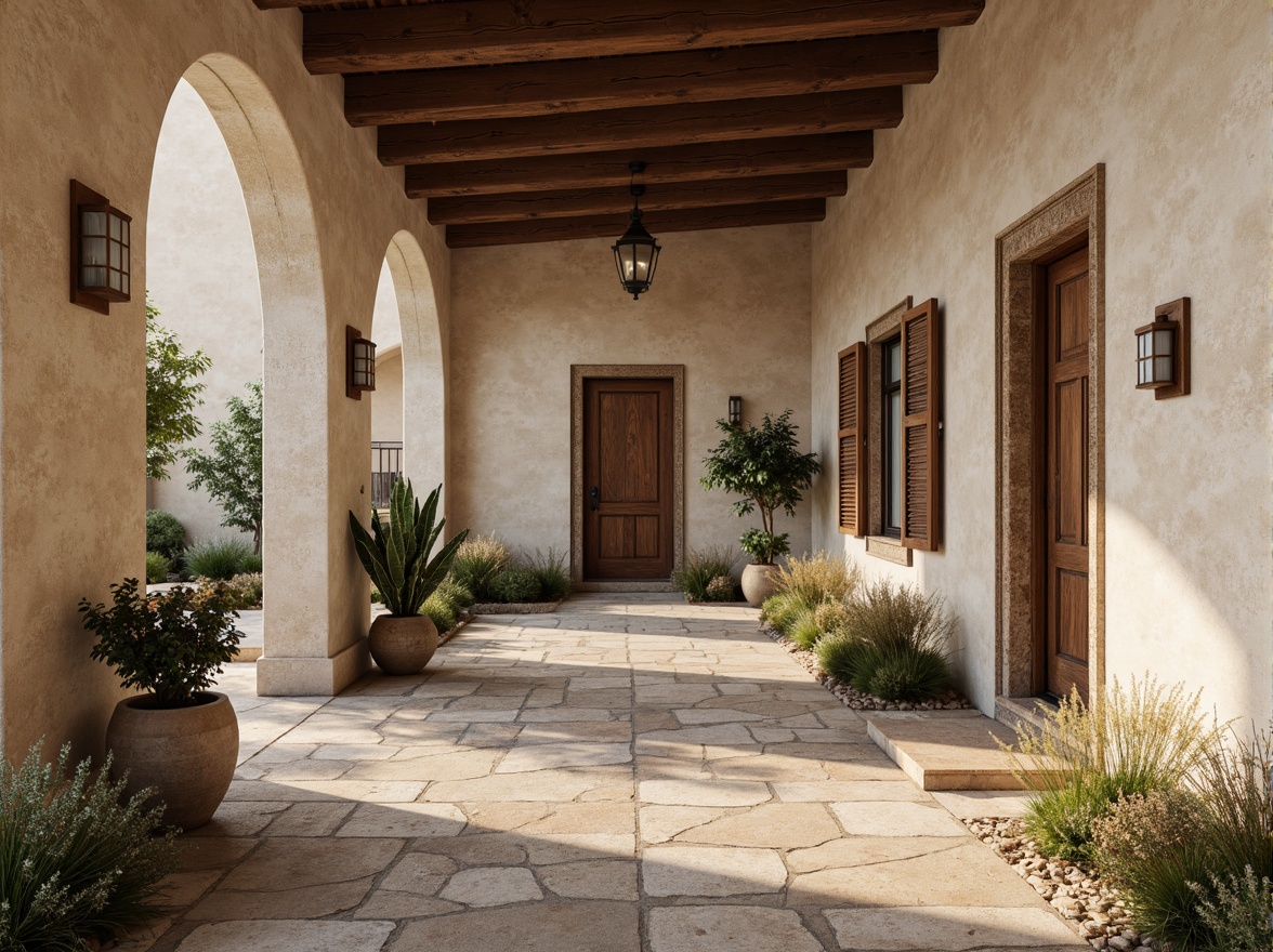 Prompt: Rustic villa, Mediterranean architecture, weathered plaster walls, rough-hewn stone foundations, ornate wooden doors, distressed finishes, warm earthy tones, soft natural light, subtle texture details, 1/1 composition, shallow depth of field, atmospheric perspective, realistic material responses, ambient occlusion.Let me know if this meets your requirements!