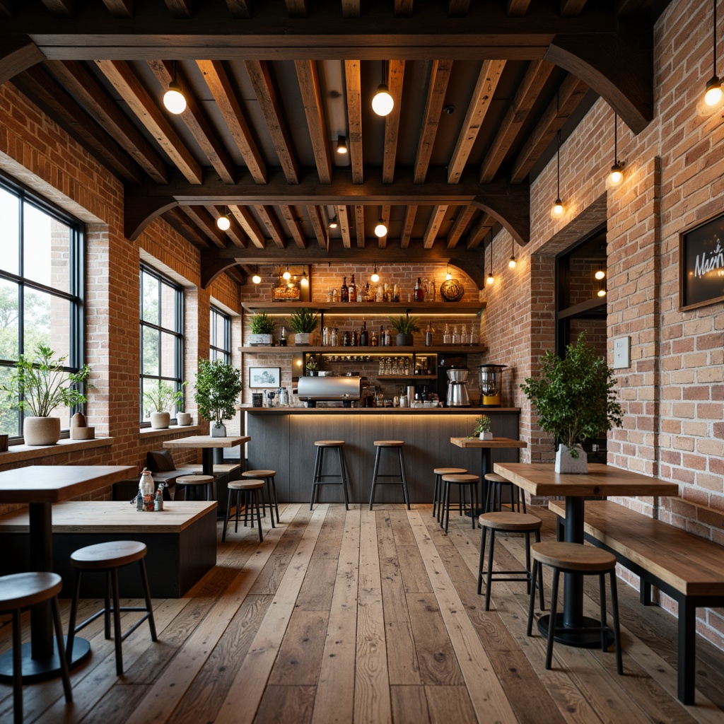 Prompt: Cozy coffee shop interior, galvanized steel accents, industrial chic decor, exposed brick walls, reclaimed wood floors, Edison bulb lighting, urban modern atmosphere, minimalist tables, metal stools, rustic wooden benches, vintage coffee machines, aromatic coffee beans, steamy milk textures, warm beige color palette, soft natural light, shallow depth of field, 1/1 composition, realistic reflections, ambient occlusion.