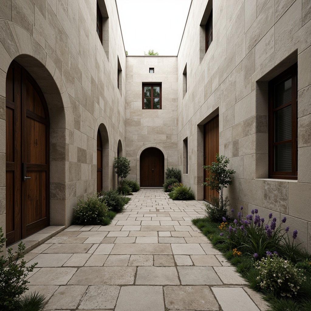 Prompt: Simple monastery courtyard, minimalistic stone walls, clean lines, sparse greenery, rustic wooden doors, industrial metal windows, brutalist concrete structures, limited color palette, natural stone flooring, dim warm lighting, shallow depth of field, 1/1 composition, symmetrical framing, subtle texture details, ambient occlusion.Please let me know if this meets your requirements!