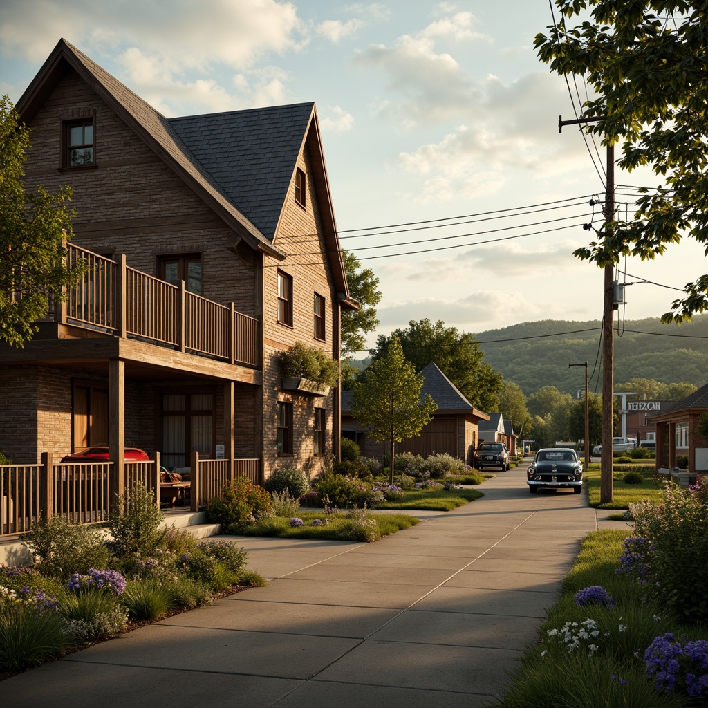 Prompt: Rustic farmhouses, ornate metalwork, distressed wood, vintage signage, classic automobiles, rural landscapes, rolling hills, wildflowers, natural stone walls, brick fa\u00e7ades, ornamental iron gates, Art Deco patterns, geometric motifs, bold color schemes, warm golden lighting, soft focus, shallow depth of field, 1/2 composition, cinematic view, realistic textures, ambient occlusion.