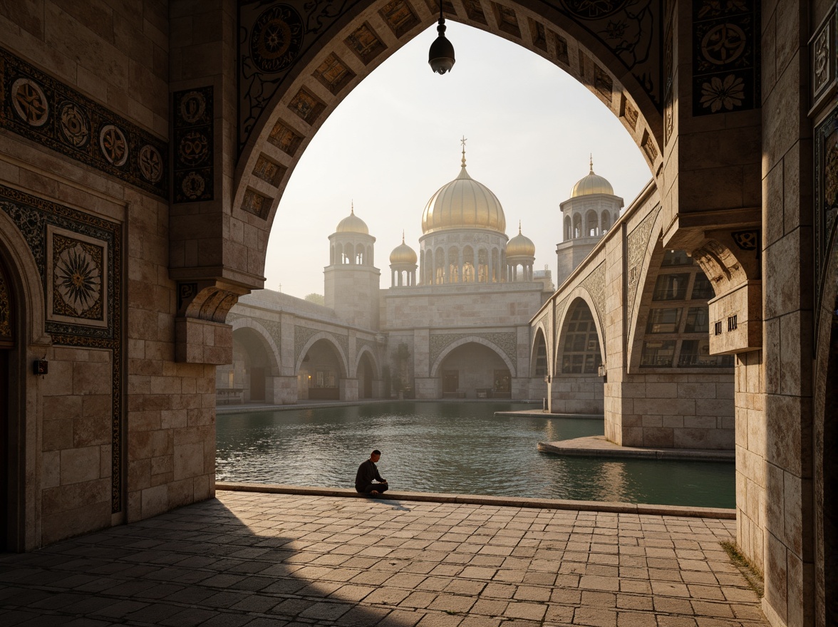 Prompt: Ancient stone archways, ornate Byzantine details, grand bridge structures, majestic water crossings, rustic stonework, intricate mosaics, golden domes, ornamental columns, sacred religious symbols, mystical ambiance, warm soft lighting, atmospheric fog, shallow depth of field, 1/2 composition, symmetrical framing, realistic textures, ambient occlusion.