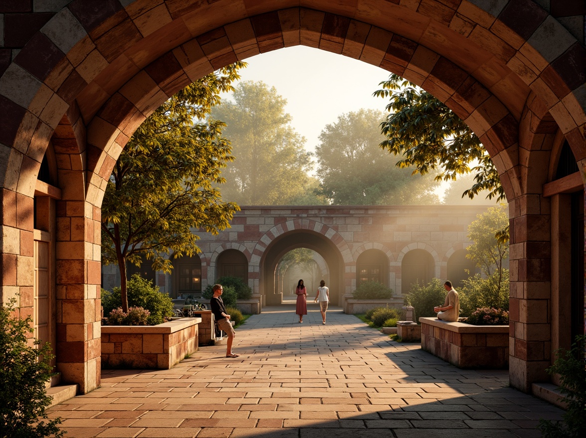 Prompt: \Rustic stone bridges, Byzantine arches, warm earthy tones, terracotta reds, weathered limestone, moss-covered stonework, ornate iron railings, golden lighting, misty dawn atmosphere, soft focus, shallow depth of field, 1/1 composition, symmetrical framing, warm sunbeams, subtle texture details, ambient occlusion.\Let me know if this meets your requirements!