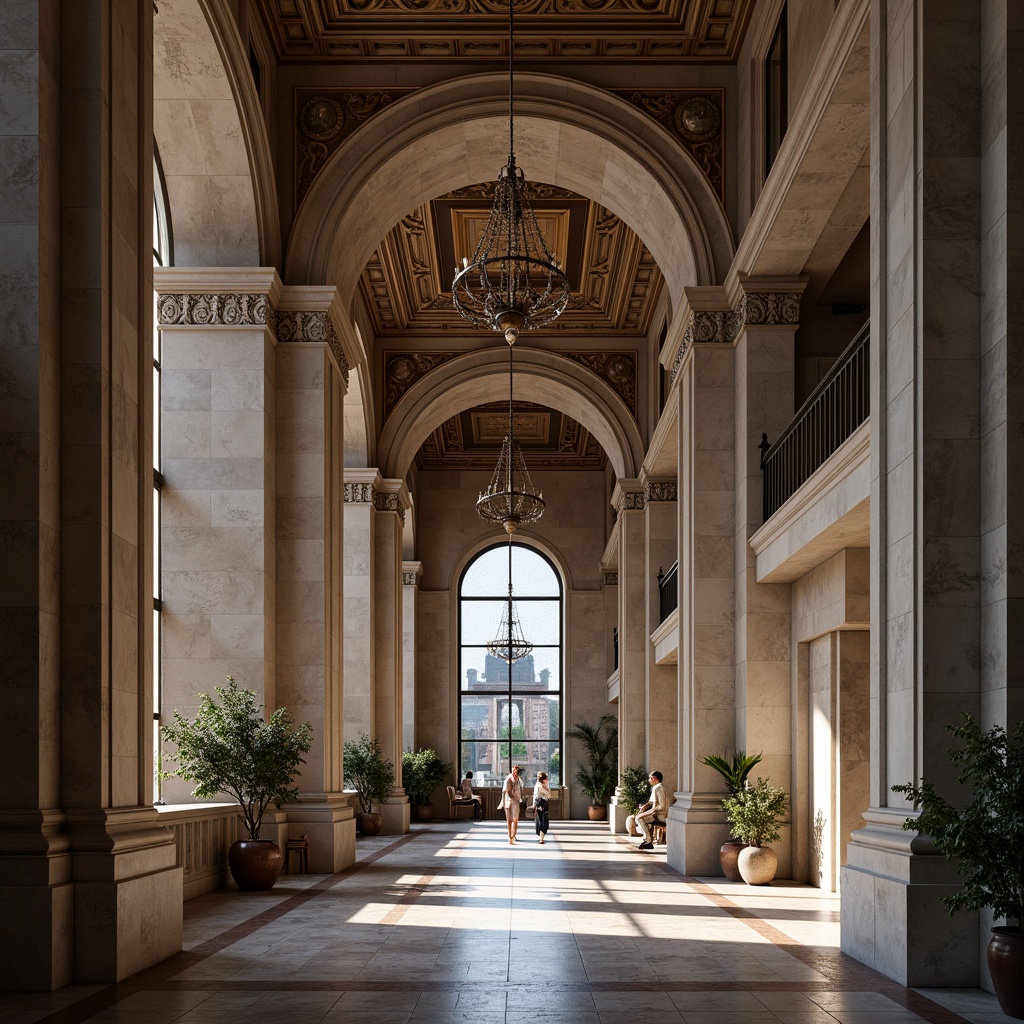 Prompt: Grandiose columns, ornate capitals, intricately carved moldings, classical pediments, symmetrical facades, elegant archways, ornamental balustrades, decorative cornices, richly textured stonework, polished marble floors, opulent chandeliers, subtle color palette, dramatic natural lighting, shallow depth of field, 1/1 composition, central axis symmetry, realistic textures, ambient occlusion.