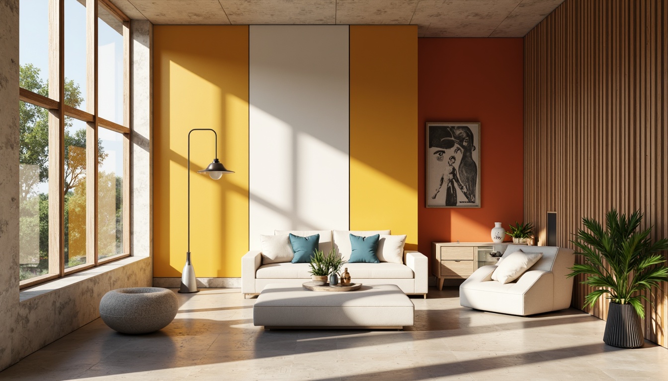 Prompt: Vibrant modern interior, sleek minimalism, bold accent walls, calming neutral backgrounds, rich wood tones, metallic industrial accents, soft pastel hues, creamy whites, deep charcoal grays, warm golden lighting, atmospheric shadows, shallow depth of field, 2/3 composition, cinematic view, realistic textures, ambient occlusion.