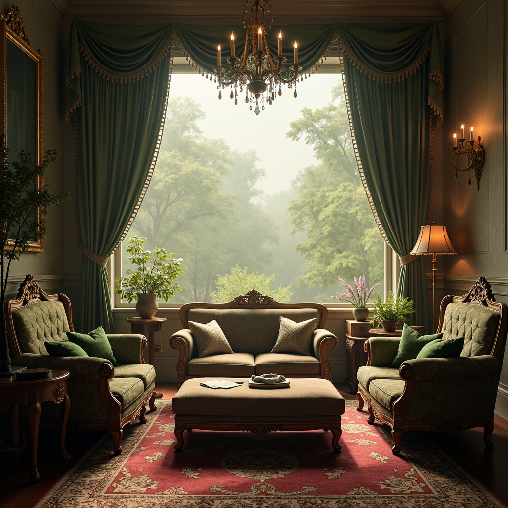 Prompt: Dreamy landscapes, soft warm light, misty atmosphere, pastel hues, gentle peach tones, rich berry shades, luxurious emerald green, whimsical gold accents, velvety textures, ornate details, Baroque-inspired patterns, dramatic drapery, lavish furnishings, mysterious ambiance, low-key lighting, cinematic composition, shallow depth of field, warm color grading.