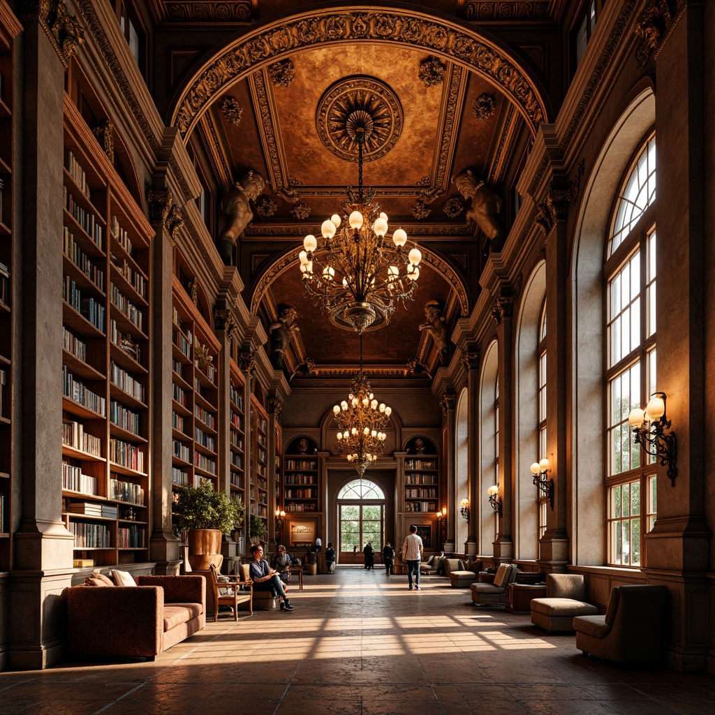 Prompt: Luxurious copper cladding, ornate Baroque libraries, grandiose high ceilings, intricate stone carvings, opulent chandeliers, rich wood paneling, lavish bookshelves, comfortable reading nooks, warm golden lighting, shallow depth of field, 1/2 composition, detailed textures, ambient occlusion, soft focus effect.