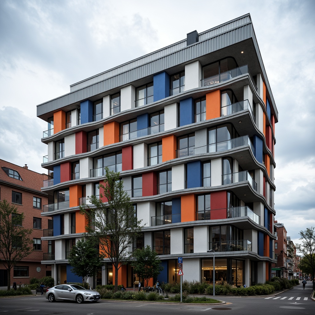 Prompt: Fragmented high school building, deconstructivist architecture, irregular shapes, bold colors, abstract patterns, broken lines, asymmetrical facade, metallic materials, industrial textures, urban landscape, cityscape background, cloudy sky, dramatic lighting, shallow depth of field, 1/1 composition, realistic rendering, ambient occlusion, detailed normal maps.