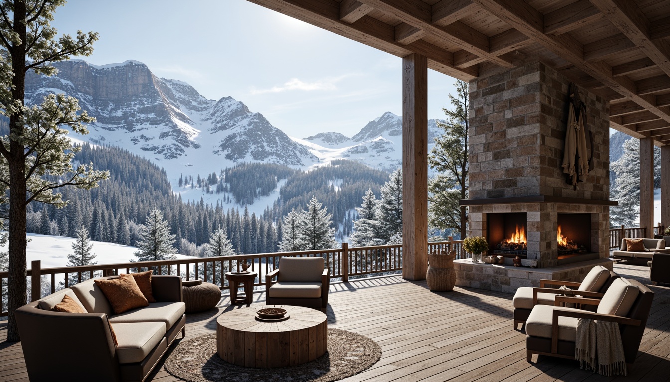 Prompt: Snow-capped mountains, frosty pine trees, wooden ski chalets, rustic stone walls, cozy fireplaces, plush furnishings, vintage skiing equipment, retro-inspired color schemes, distressed wood accents, natural textiles, earthy tones, warm ambient lighting, shallow depth of field, 3/4 composition, panoramic view, realistic snow textures, ambient occlusion.