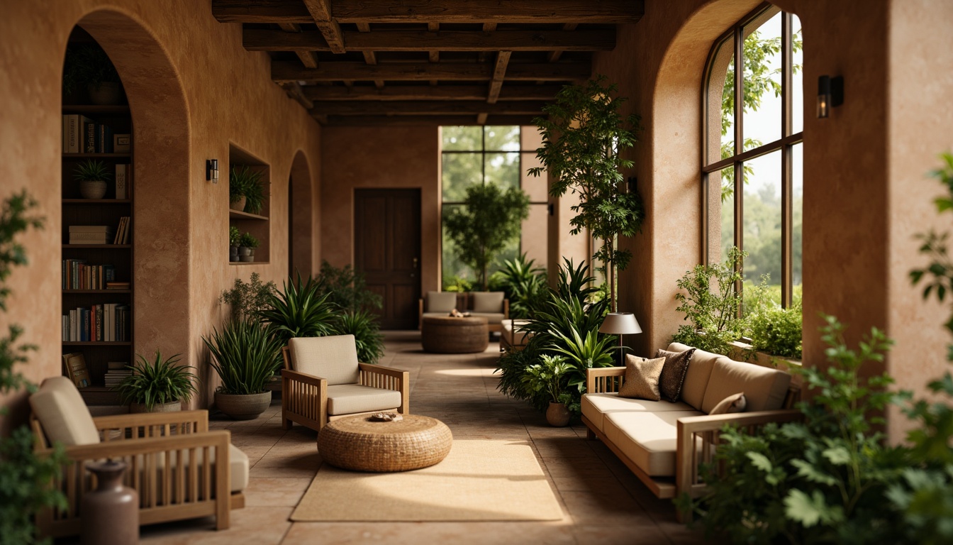 Prompt: Earthy olive tones, muted greenery, warm beige accents, natural terracotta walls, rustic wooden textures, vintage metal details, soft golden lighting, shallow depth of field, 2/3 composition, intimate atmosphere, realistic renderings, ambient occlusion.