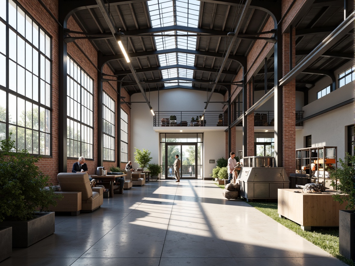 Prompt: Industrial chic factory, exposed brick walls, metal beams, polished concrete floors, large glass windows, natural light pouring in, minimalist decor, functional simplicity, neutral color palette, steel machinery, modern manufacturing equipment, busy production atmosphere, soft indirect lighting, shallow depth of field, 1/1 composition, realistic textures, ambient occlusion.