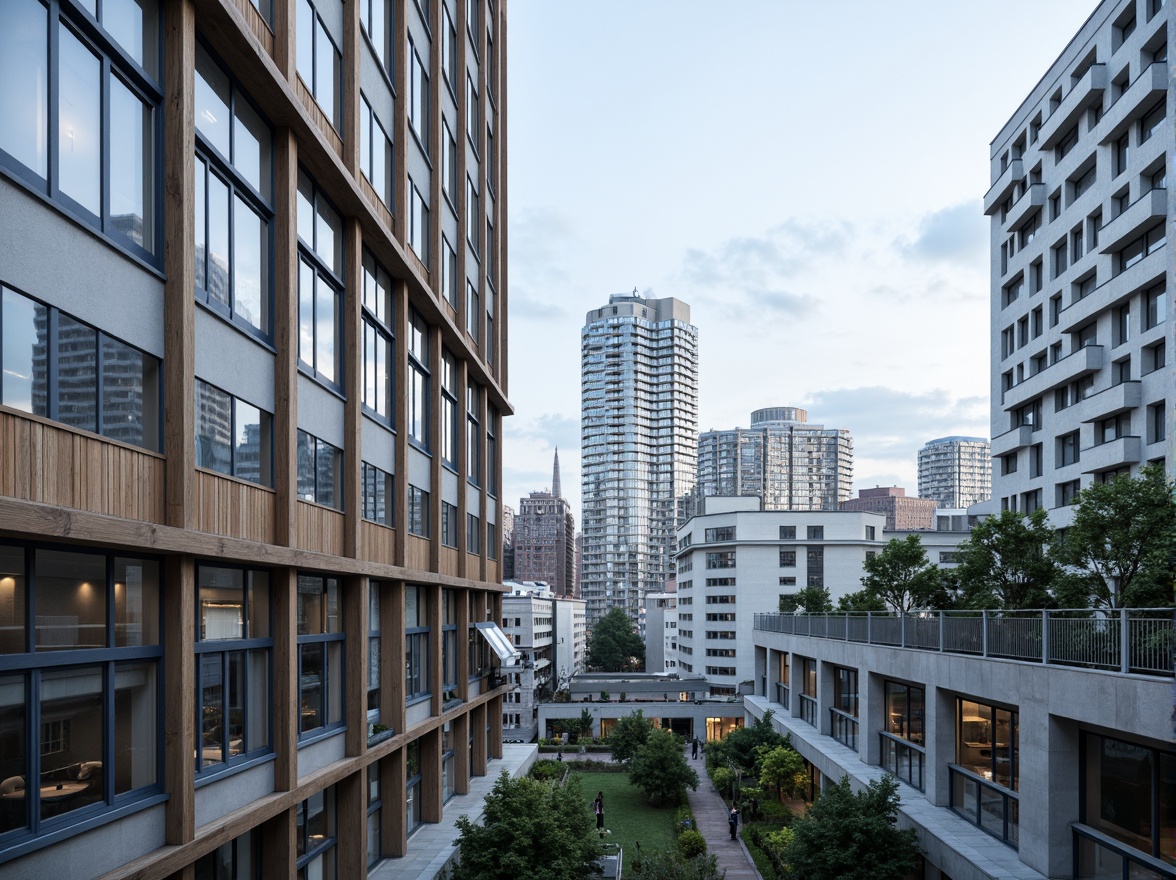 Prompt: Glass facades, sleek metal cladding, exposed concrete structures, wooden accents, minimalist design, modern skyscrapers, urban cityscape, cloudy blue sky, soft natural lighting, shallow depth of field, 3/4 composition, panoramic view, realistic textures, ambient occlusion, large windows, sliding doors, cantilevered roofs, green roofs, solar panels, sustainable energy solutions, innovative cooling technologies.