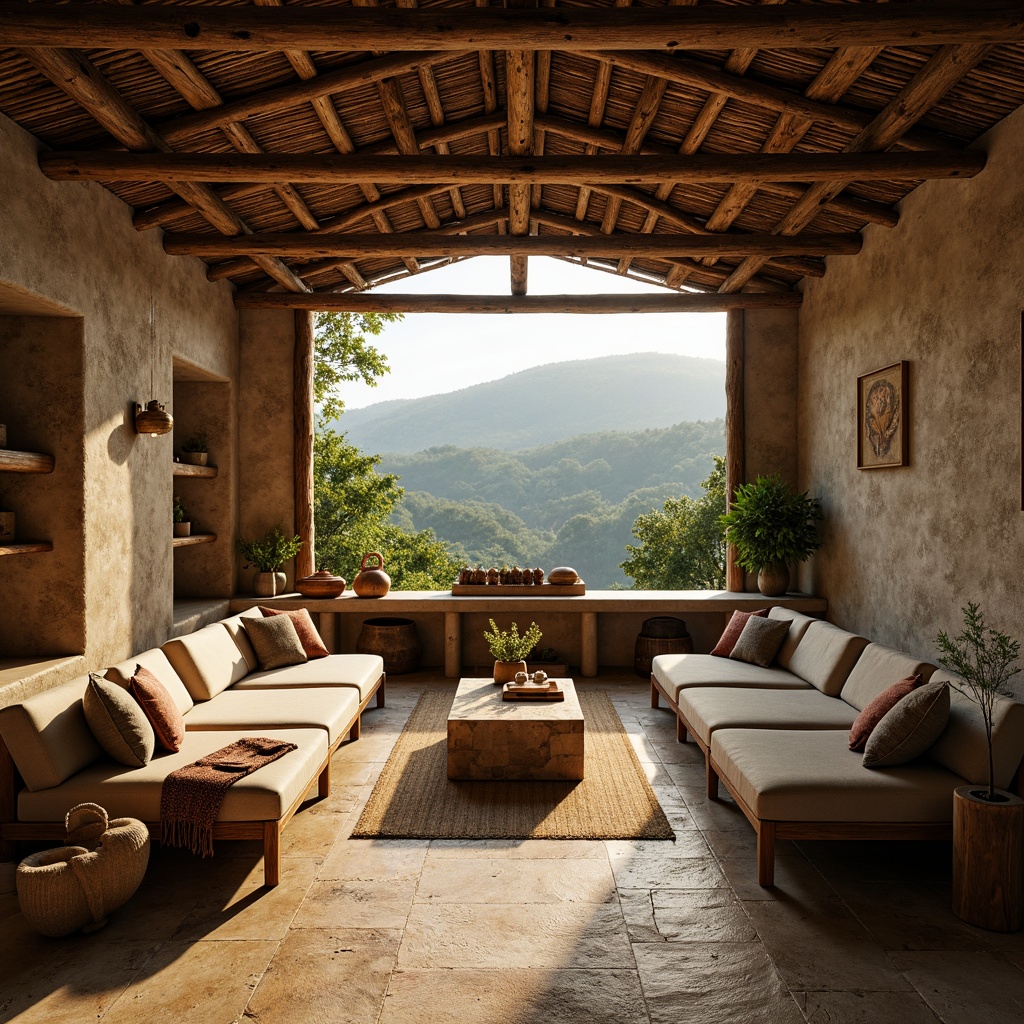 Prompt: Rustic wooden beams, earthy adobe walls, natural stone foundations, woven bamboo roofs, organic curved lines, traditional craftsmanship, cultural heritage, rural landscapes, misty mountains, serene forests, warm golden lighting, soft diffused shadows, 1/1 composition, intimate scale, tactile textures, earth-toned color palette.