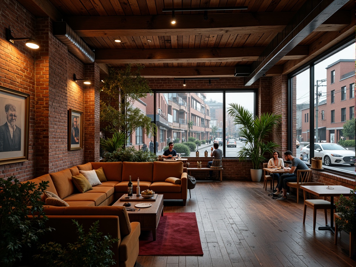 Prompt: Exposed brick walls, wooden beam ceilings, industrial metal fixtures, vintage decorative items, reclaimed wood floors, eclectic artwork, cozy reading nooks, plush velvet furniture, soft warm lighting, romantic candlelit ambiance, lush greenery, hanging plants, urban cityscape views, modern skyscrapers, bustling streets, honking cars, pedestrian traffic, 1/1 composition, shallow depth of field, warm color palette, realistic textures, ambient occlusion.