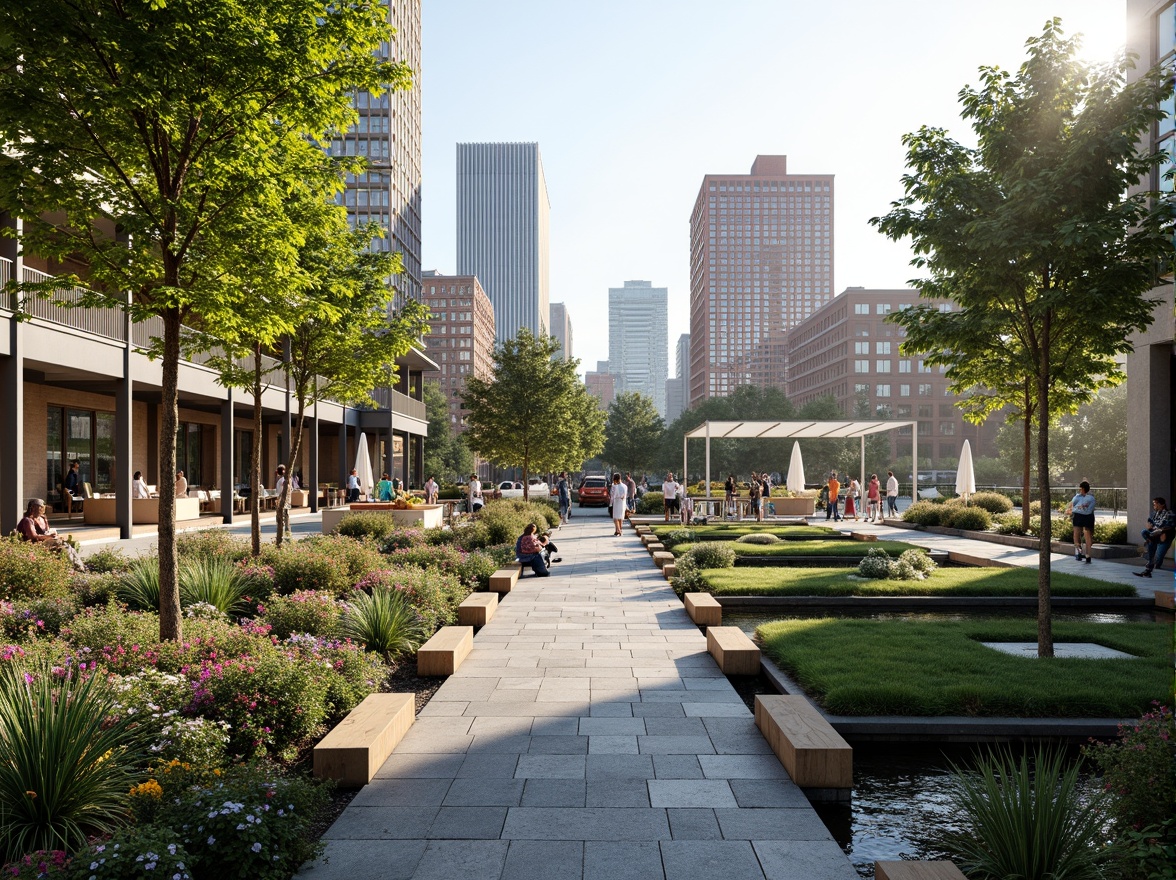 Prompt: Vibrant train station plaza, lush greenery, blooming flowers, modern sculptures, comfortable seating areas, transparent canopies, natural stone paving, sleek metal railings, efficient LED lighting, shallow water features, urban landscape design, busy city atmosphere, morning commute scene, soft warm lighting, 1/2 composition, realistic textures, ambient occlusion.