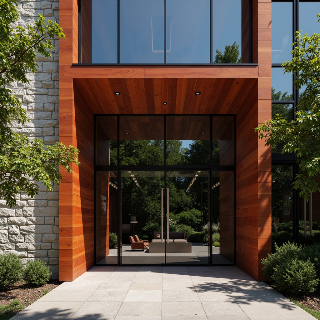 Prompt: Dramatic building facade, juxtaposing rough stone walls, polished metal accents, transparent glass surfaces, warm wood textures, cool concrete floors, bold color blocking, natural light pouring in, deep shadows, high-contrast lighting, 3/4 composition, wide-angle lens, atmospheric perspective, realistic reflections, subtle ambient occlusion.