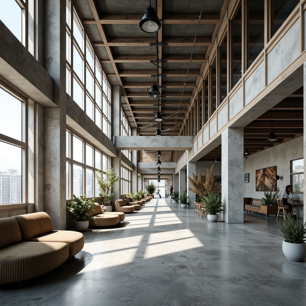 Prompt: Interconnected modular units, geometric shapes, industrial materials, metallic frames, glass facades, adjustable components, versatile layouts, open floor plans, minimalist decor, natural light infiltration, airy atmosphere, soft shadows, 1/1 composition, low-angle shot, realistic reflections, subtle color palette.