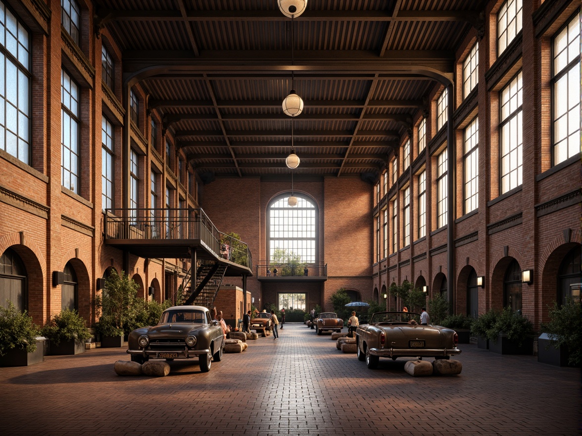 Prompt: Grandiose factory building, symmetrical fa\u00e7ade, neoclassical columns, ornate details, industrial heritage, rustic brick walls, large windows, metal beams, high ceilings, grand entrance, stately staircase, intricate moldings, vintage machinery, nostalgic ambiance, warm golden lighting, shallow depth of field, 1/1 composition, frontal view, realistic textures, ambient occlusion.