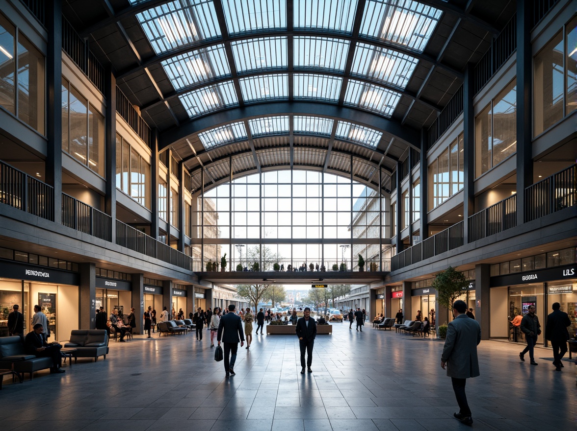 Prompt: Grand train station entrance, modern steel framework, large glass ceilings, automatic sliding doors, sleek LED lighting, polished marble floors, comfortable seating areas, clear signage systems, urban landscape surroundings, busy city atmosphere, morning rush hour scene, warm natural light, shallow depth of field, 1/2 composition, realistic reflection mapping, ambient occlusion.