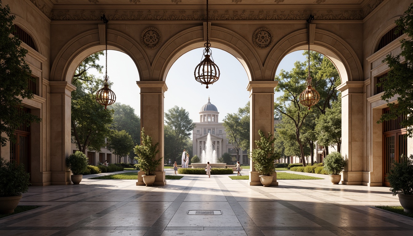 Prompt: Grand entrance, ornate gates, majestic columns, symmetrical archways, imposing stone walls, lavish water features, elegant fountains, vibrant floral arrangements, stately sculptures, opulent chandeliers, regal canopies, luxurious drapery, polished marble floors, intricate mosaics, dramatic lighting effects, shallow depth of field, 1/2 composition, realistic textures, ambient occlusion.