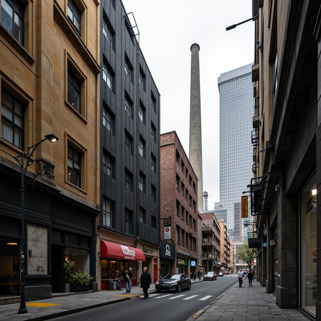 Prompt: Monochromatic industrial buildings, exposed steel beams, raw concrete textures, geometric shapes, brutalist architecture, bold primary colors, contrasting secondary hues, vibrant accent walls, urban cityscape, overcast skies, dramatic shading, high contrast lighting, abstract composition, cinematic framing, detailed 3D modeling, realistic materials, ambient occlusion.