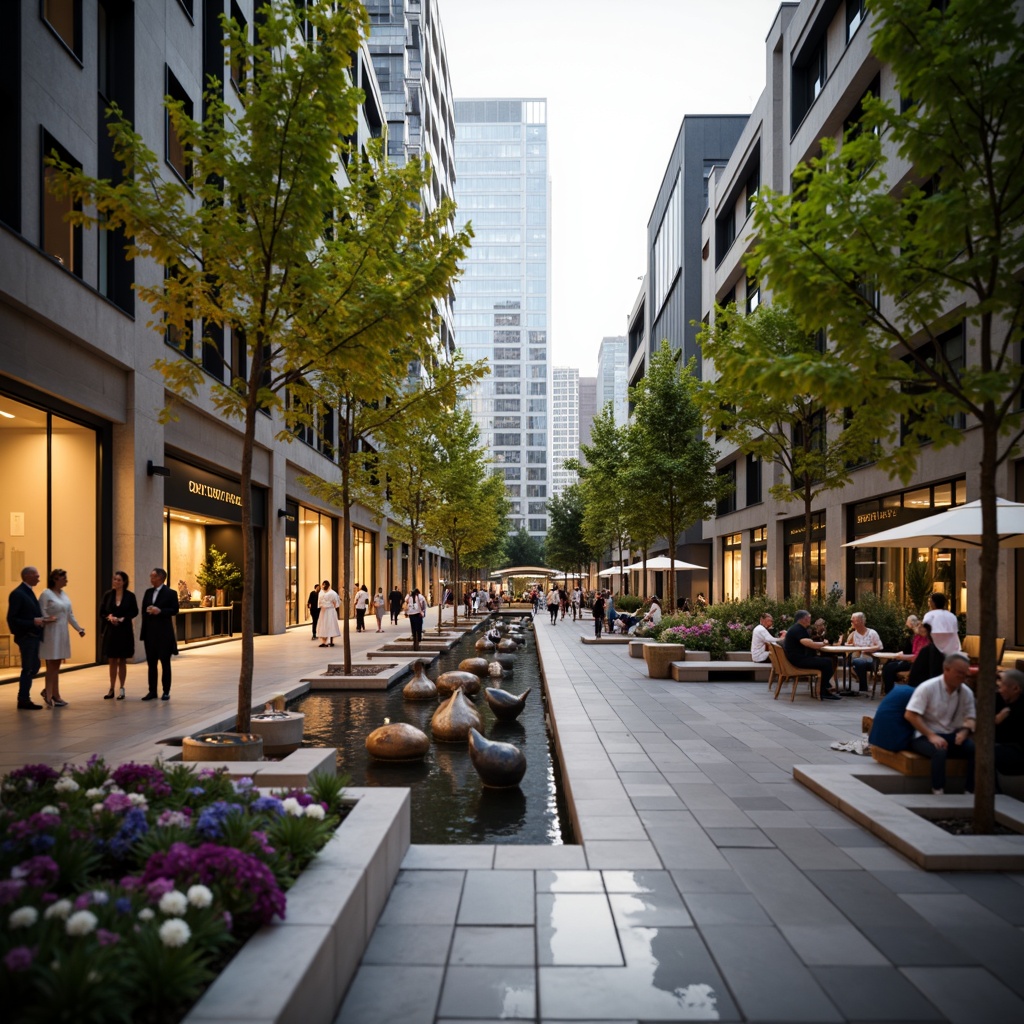 Prompt: Vibrant urban plaza, bustling city life, pedestrian-friendly walkways, street performers, outdoor cafes, dynamic water features, modern sculptures, lush greenery, colorful flower arrangements, warm lighting, shallow depth of field, 1/2 composition, realistic textures, ambient occlusion.