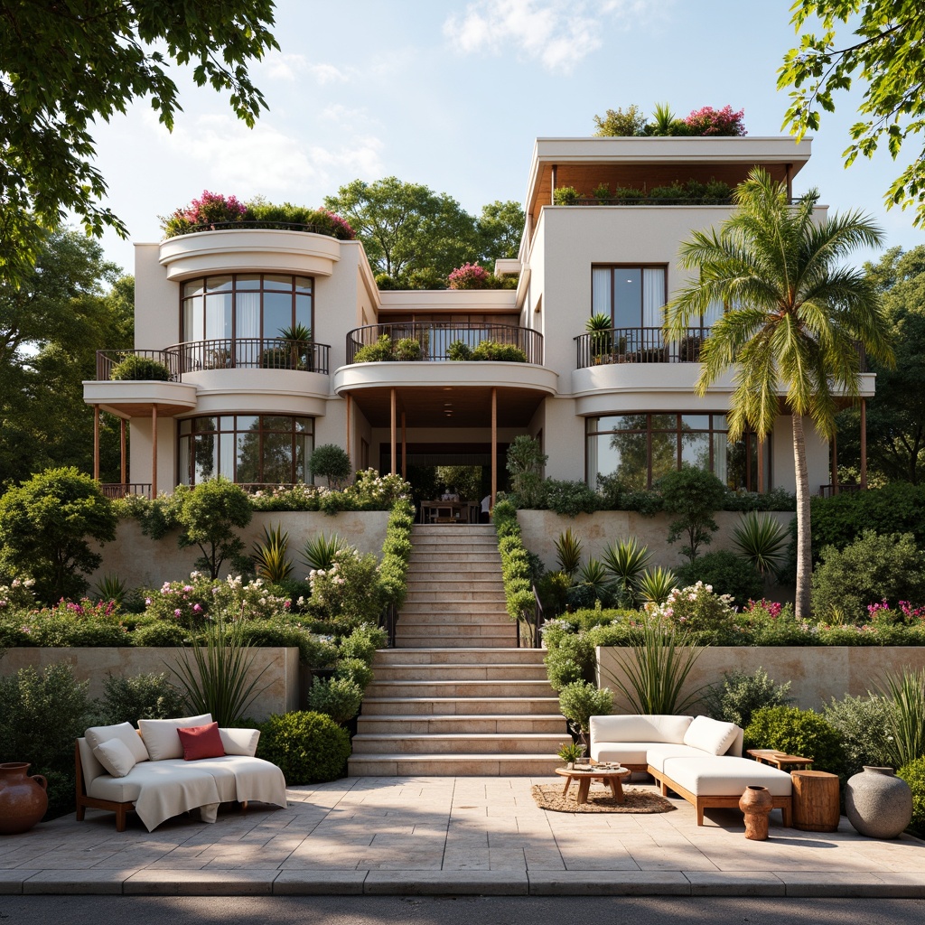 Prompt: Eclectic villas, fusion of modern and classical styles, ornate facades, grand entrances, intricate stonework, lush green roofs, vibrant flower patterns, curved lines, asymmetrical compositions, eclectic furniture, mix of vintage and contemporary decor, warm color palette, natural textiles, wooden accents, earthy tone ceramics, soft diffused lighting, shallow depth of field, 1/2 composition, atmospheric perspective, realistic shadows, ambient occlusion, urban landscape integration, pedestrian-friendly streets, green corridors, public art installations, community gardens, vibrant street art, dynamic urban atmosphere.